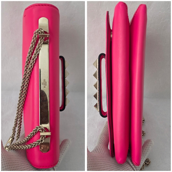 Auth Valentino Garavani Rockstud Va Va Voom Neon Pink Crossbody - Picture 9 of 11
